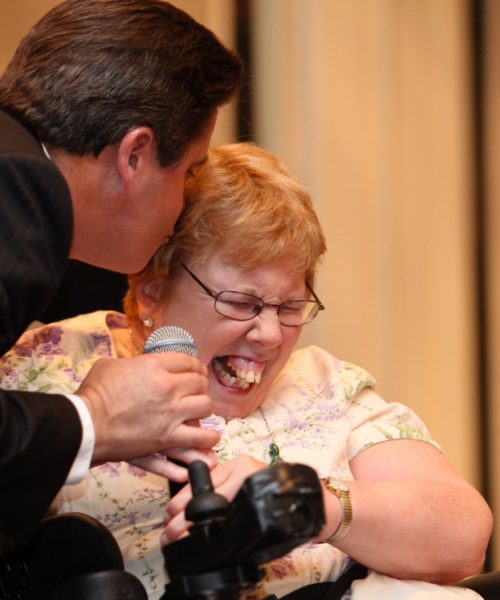Dave Bender introduces Shawn during UCP’s Humanitarian dinner in 2013